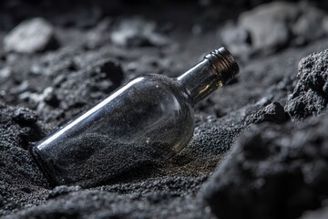 Beautiful Glass Bottle Resting on Textured Rocks in a Natural Setting