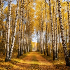 Autumn Birch Forest Path.