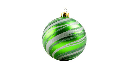 Green and silver striped Christmas ornament, isolated on transparent background