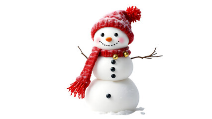 Festive Snowman with Red Scarf and Hat, isolated on transparent background