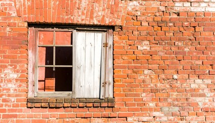 Weathered brick wall with a partially boarded-up window