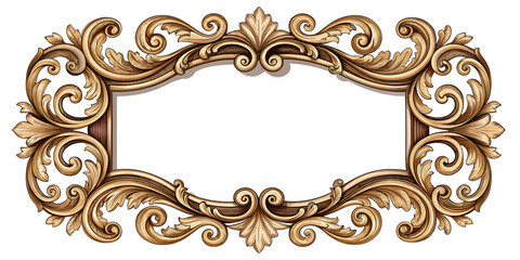 Ornate vintage frame with intricate golden floral designs on a transparent background. Ideal for decoration or text placement.