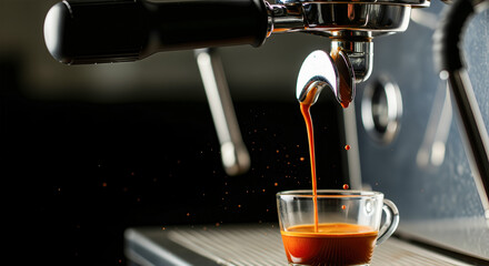 A stream of rich dark espresso being pulled from a coffee machine an action shot of a perfect caffeine shot with copy space
