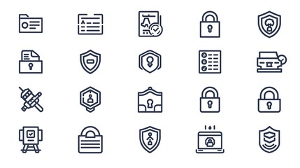 Collection of Cybersecurity and Data Protection Icons Representing Security Concepts