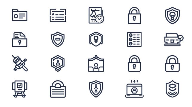 Collection of Cybersecurity and Data Protection Icons Representing Security Concepts
