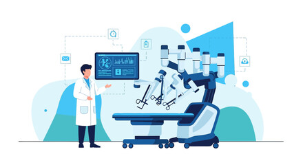 Medical robot technology performing surgery with doctor control and futuristic interface