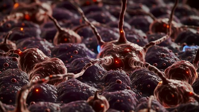 human brain inflamed from Japanese encephalitis, swollen tissue, glowing neural activity