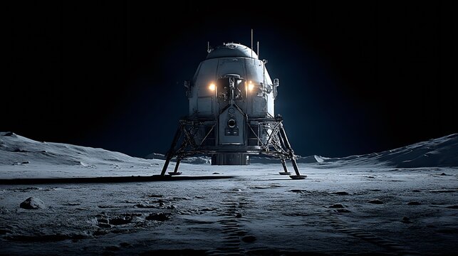 Stunning concept space station on the moon showcasing a lunar lander vehicle on the surface - Powered by Adobe