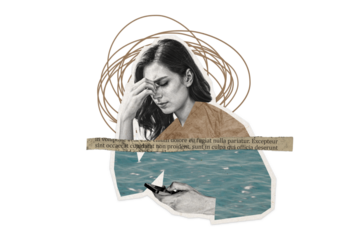 Composite photo collage of upset depressed girl hold iphone receive bad news scam lie propaganda isolated on painted background