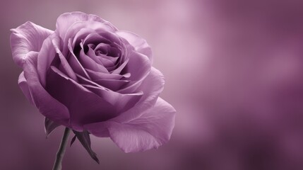 A beautiful, vibrant purple rose in full bloom, set against a soft, blurred violet background, exuding elegance and serenity, blurred purple background