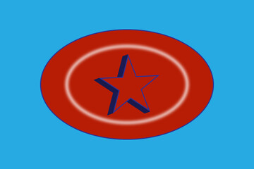  Abstract Red Circle Shield with 3D Blue Star on Blue Background