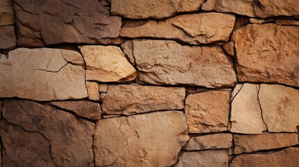 Obraz premium Close-up of a textured stone wall featuring various shades of brown and tan in a natural arrangement