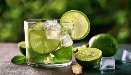 Refreshing Drink With Lime And Ice Cubes