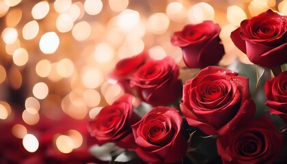 Vibrant Red Roses Surrounded By Soft Bokeh Lights Creating A Romantic Atmosphere For Celebrations