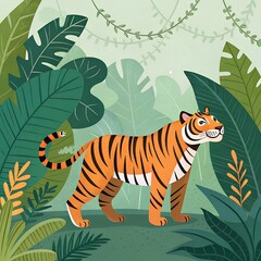 tiger on a green background