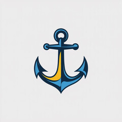A stylized anchor logo design in metallic navy blue and yellow colors.