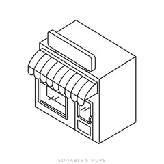 Mini Storefront Isometric Vector Outline Small Shop Marketplace Icon