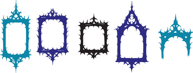 Gothic Window Frame Vector Set Antique Cathedral Style Arched Borders Collection