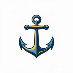 A stylized anchor logo design in metallic navy blue and yellow colors.