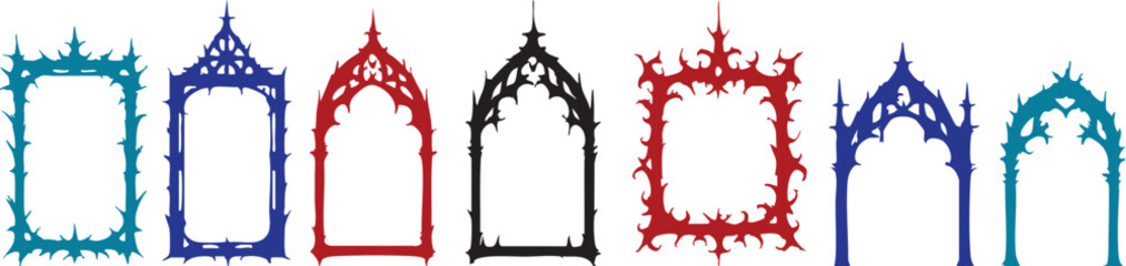 Gothic Frames Vector Set Ornate Decorative Vintage Borders in Teal Blue Red and Black