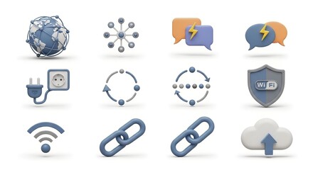 Modern technology icons for global network, cloud computing and social media connections, perfect for website design or app interface projects