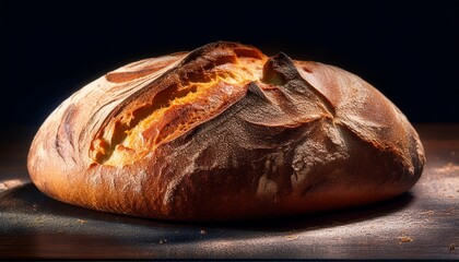 Freshly Baked Artisan Bread On Dark Surface Ready For Enjoyment