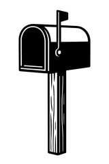 Classic Roadside Mailbox Silhouette Icon Vector - Traditional Postal Mail Delivery and Correspondence Symbol Graphic