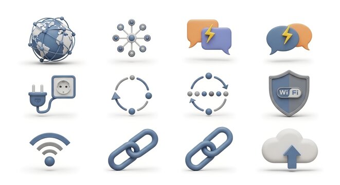 Modern technology icons for global network, cloud computing and social media connections, perfect for website design or app interface projects - Powered by Adobe