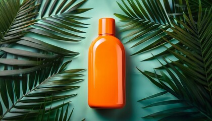 Vibrant Orange Bottle Surrounded By Tropical Leaves Perfect For Branding