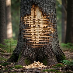 Tree Trunk with Beaver Damage.