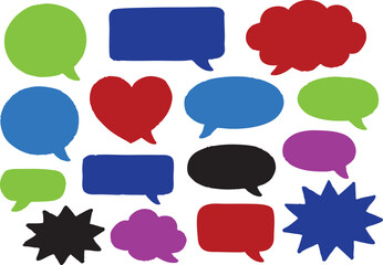 Speech Bubbles Vector Set with Colorful Comic Talk and Thought Clouds on White Background