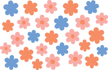 Flower vector set flat lay pastel pink blue orange floral pattern on white background