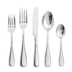 Stainless steel cutlery set. Isolated white background. Png format