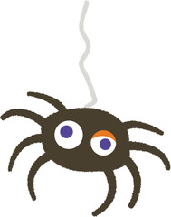 Cute cartoon spider hanging from web string