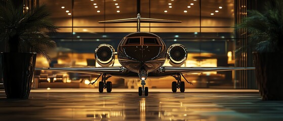 Exclusive VIP jet terminal with luxurious transport services, sleek private vehicles, sophisticated design, luxurious ambiance for elite travelers