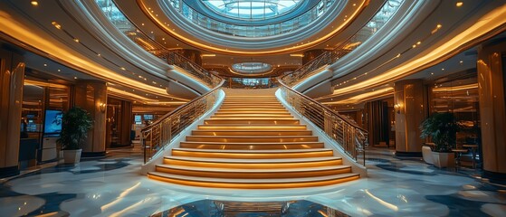Luxury cruise ship terminal with professional staff assisting guests, seamless boarding process, hospitality and travel industry experience