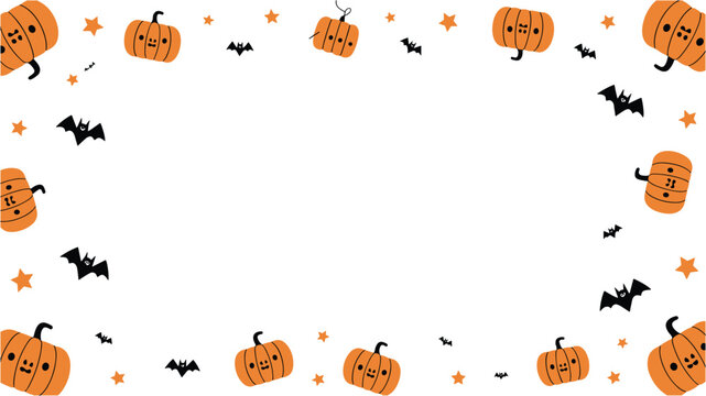 Cute Halloween Border with Pumpkins and Bats