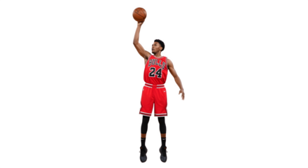 Basketball Player Shooting a Jump Shot in Red Uniform.