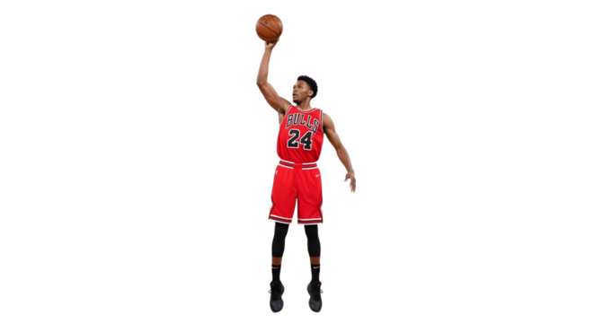 Basketball Player Shooting a Jump Shot in Red Uniform.