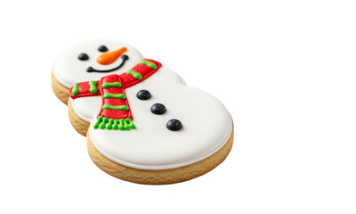 Festive snowman cookie with scarf isolated on transparent background