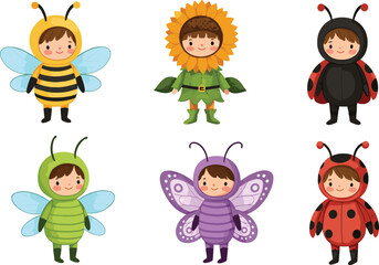 funny cartoon kids set with costumes and characters