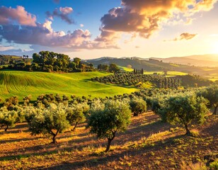 Naklejka premium Scenic Tuscan countryside at sunset