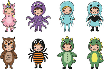 funny cartoon monsters and people set