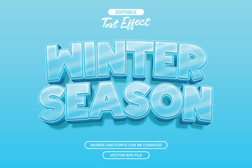 Winter season editable text effect with with 3d blue text and with glowing effect