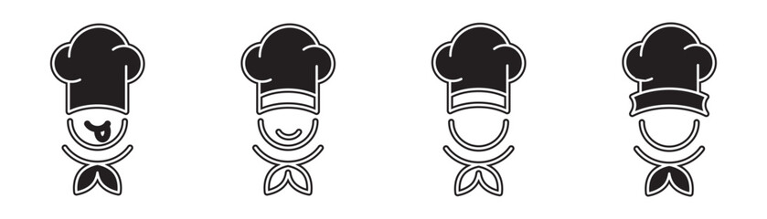 Cooker hat icon set isolated on transparent background. Simple chef hat symbols. Perfect for cooking, culinary, restaurant, bakery, kitchen, food service, gastronomy, chef, and culinary design.