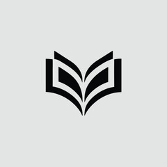 Black and white logo featuring an open book with stylized pages and a minimalist design.
