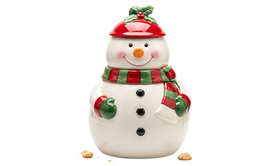 Fototapeta premium Festive snowman cookie jar isolated on transparent background, a delightful holiday treat container