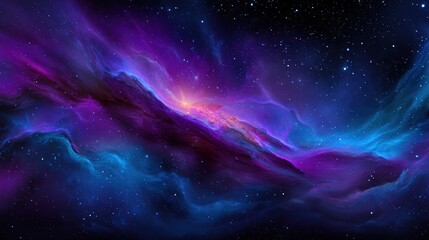Obraz premium Stunning cosmic nebula with vibrant purple and blue hues, showcasing stellar formations and distant stars