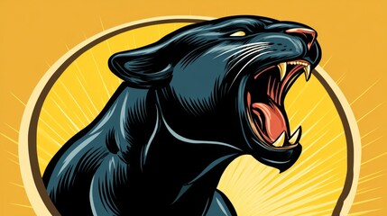 Angry panther roaring vector illustration symbol showing fierce wild animal aggression. Powerful predator concept for mascot design, sports teams, and branding projects