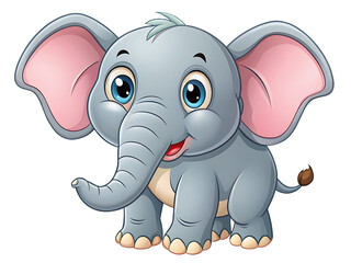 Cute Cartoon Elephant with Big Ears on Transparent Background